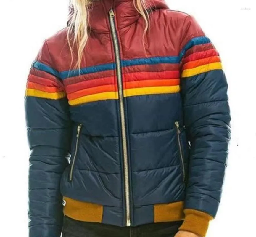 Women's Jackets Rainbow Printed Jacket Winter Hooded Cotton Padded Coats Female Korean Loose Puffer Parkas Ladies Outwear