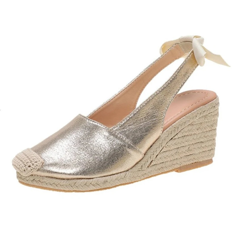 2024 Wedges Sandals for Women Closed Toe Bandage Espadrille Stylish Shoes Platform Sandals Zapatos De Mujer 241031
