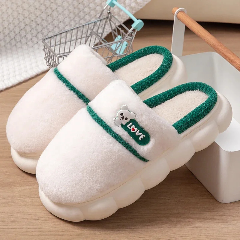 Winter home comfortable and warm womens cotton slippers EVA soft soled wool colored cotton shoes 241031
