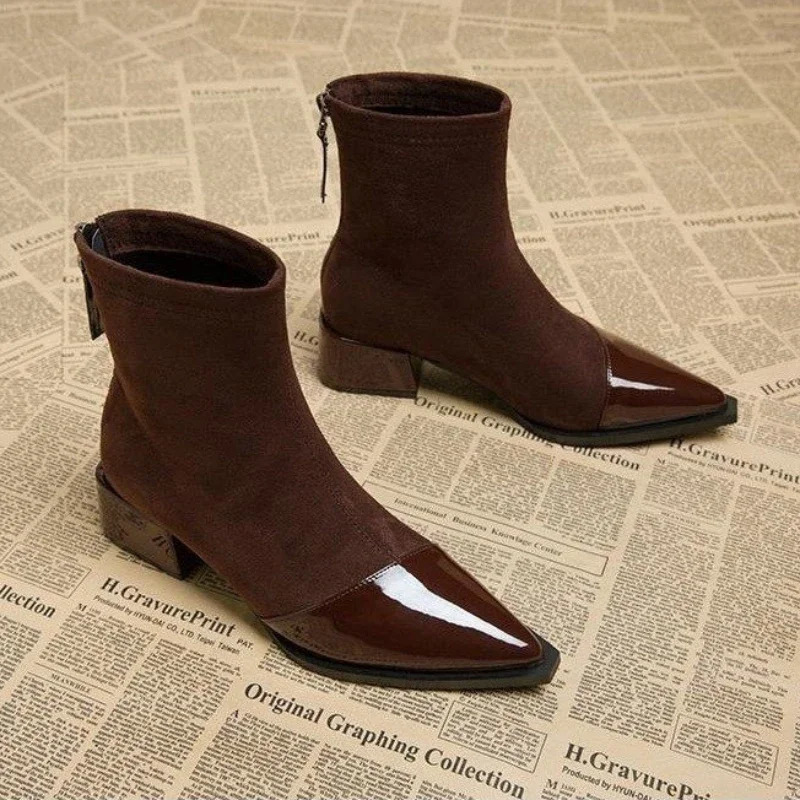 Simple and Versatile Winter Women Shoes High Quality Womens Pointed Toe Comfortable Mid-heeled Zipper Short Boots 241030 4