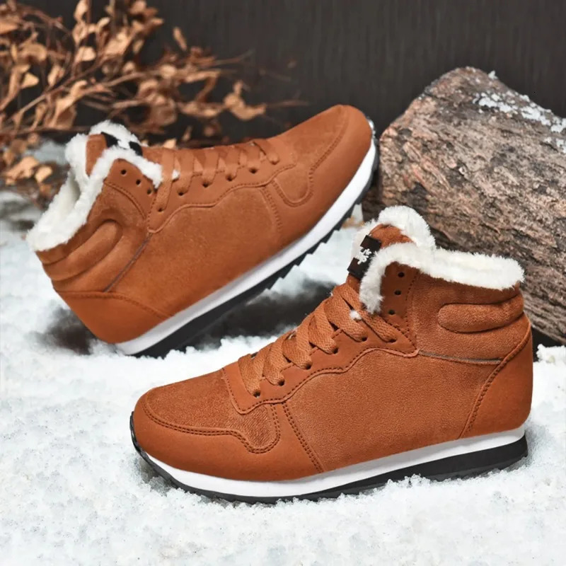 Winter snow boots mens plush warm womens boots suede leather ankle boots comfortable and lightweight couple waterproof sports shoes large size 48 2410