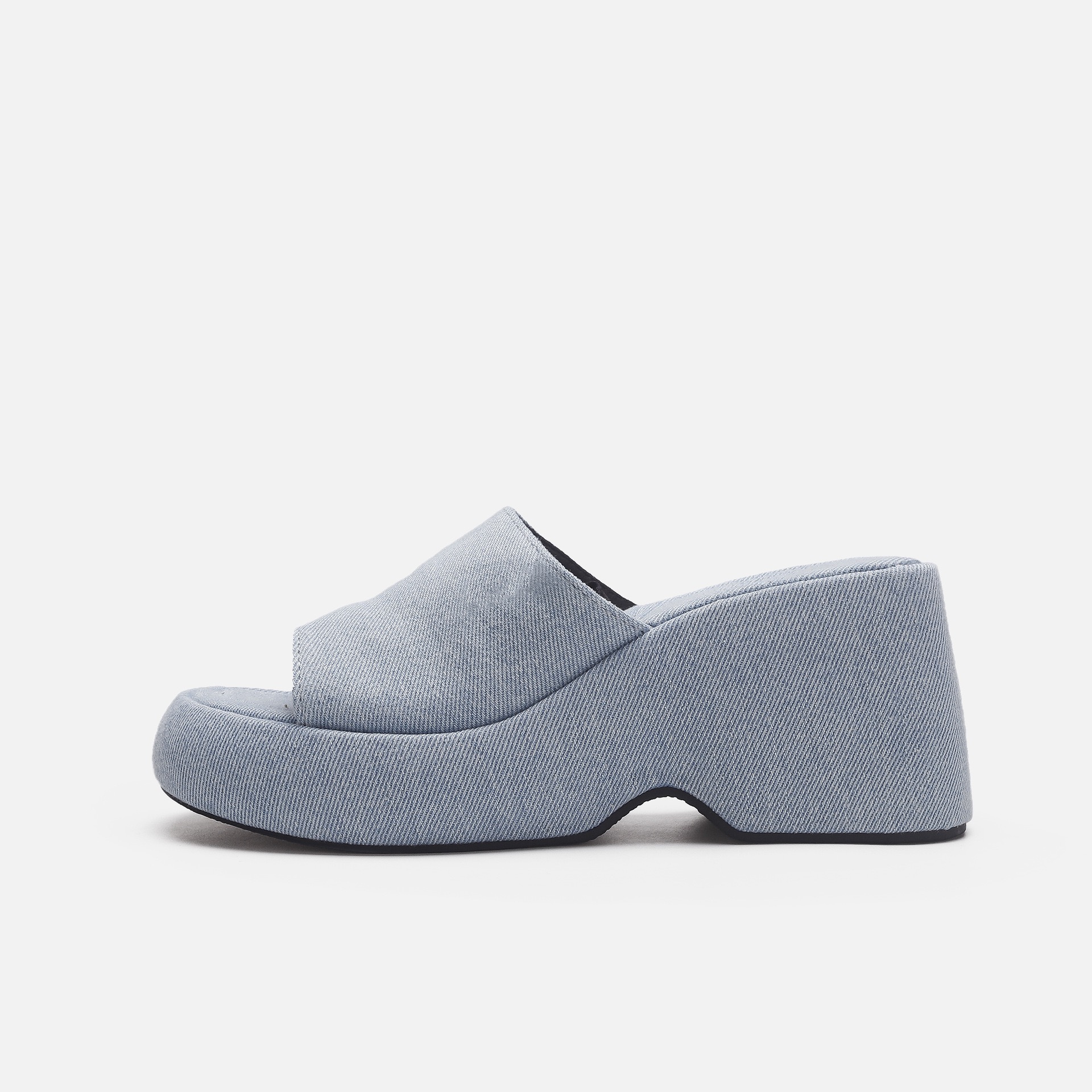 Denim Blue Summer Women Thick Sole High Heeled Slipper Triangle Heel Ladies Party Sandals Shoes Size 35-43