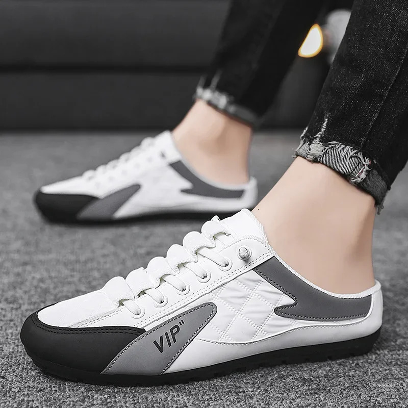 Trendy Half Slippers Flat Casual Shoes for Men Classic Summer Slippers Mans Flats Concise Mens Sneakers Slip-on Male Slippers 241031