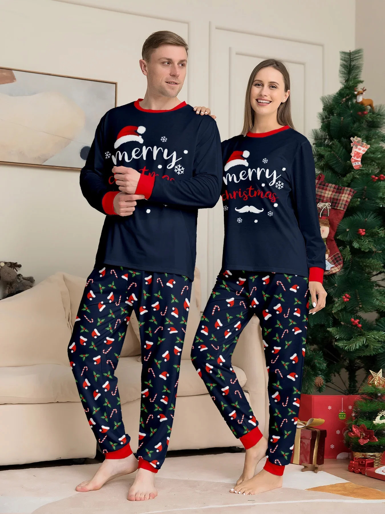 Merry Christmas Print Mom Daughter Dad Son Matching Pajamas Set 2 Pieces Suit Soft Loose Loungewear Xmas Family Look Pyjamas 241030