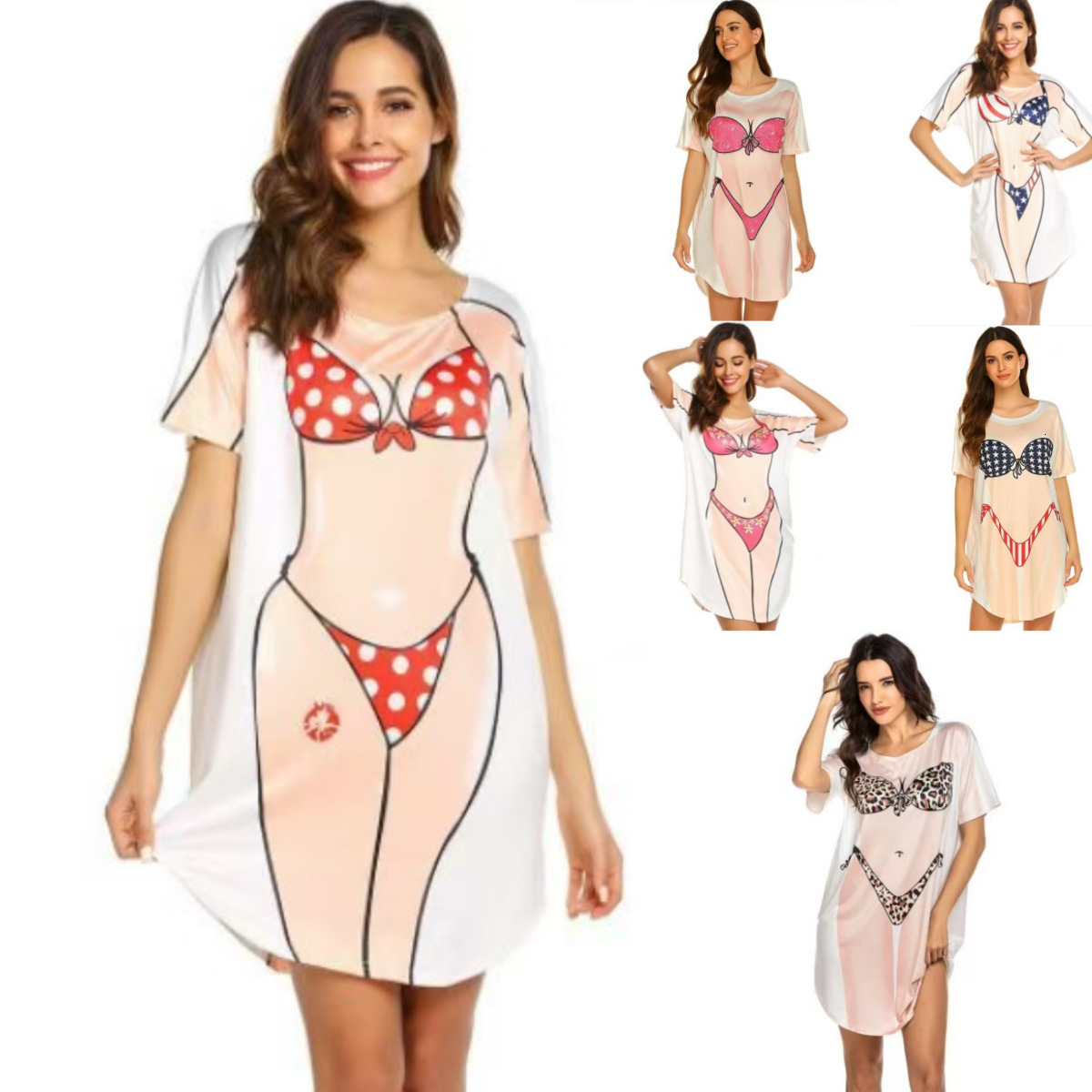 Creative designer T-shirt, women's beach cover, bikini printed casual dress