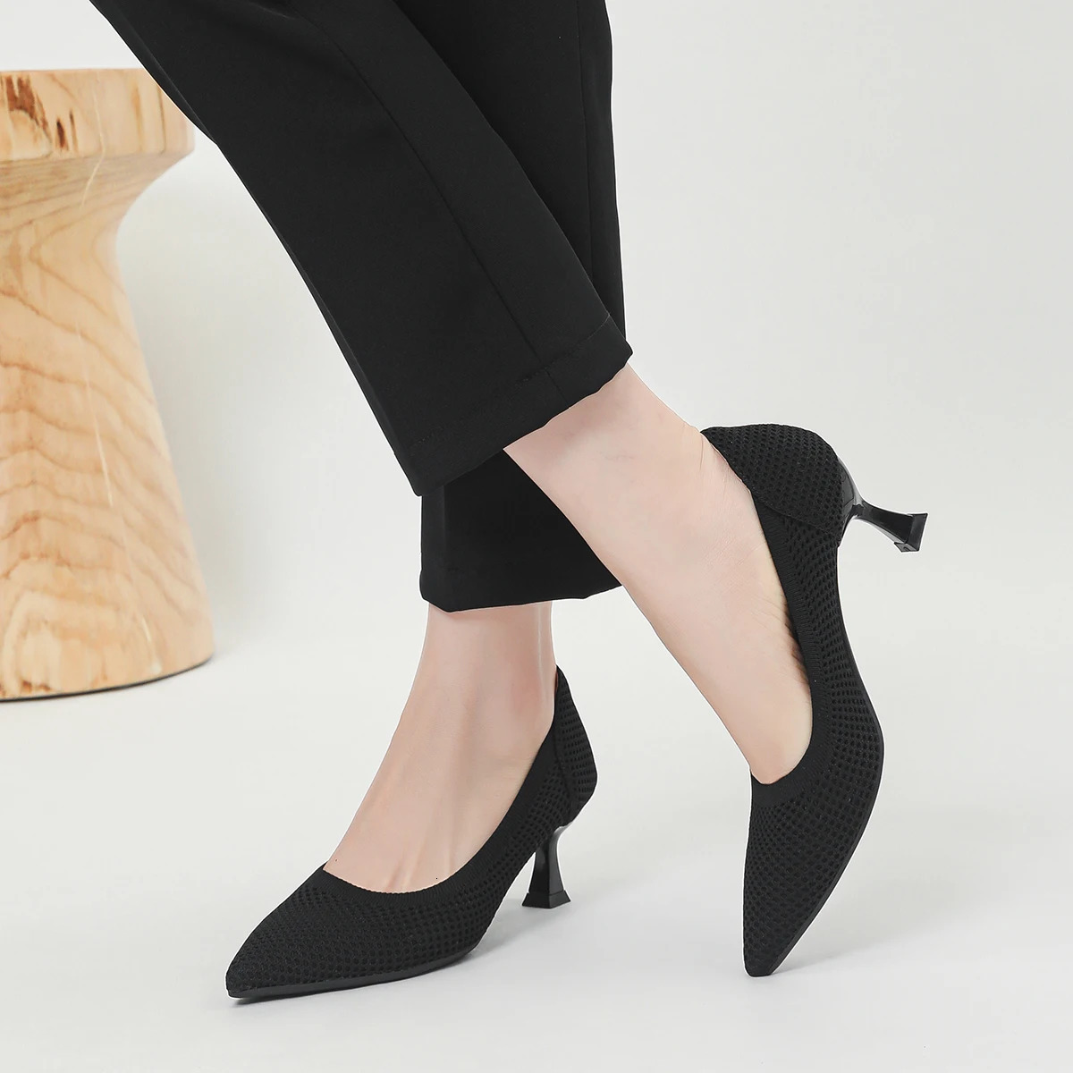 2024 Summer Womens High Heels with Hollow Mesh Knitted Breathable Shoes 6cm High 241031