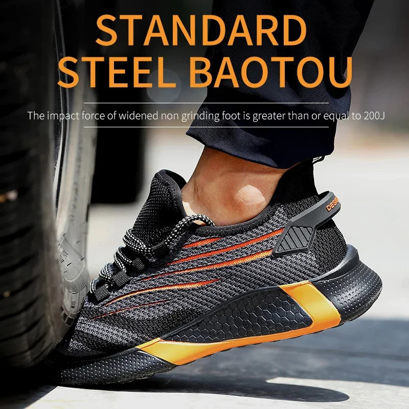 Lightweight Breathable Men Safety Shoes Steel Toe Work Shoes For Men Anti-smashing Construction Sneaker With Reflective 241031