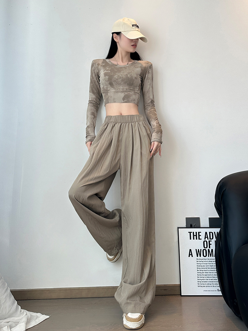 Dynamic girls Japanese lazy style summer models Yamamoto leisure loose high-waisted draping thin ice silk wide-leg straight trousers
