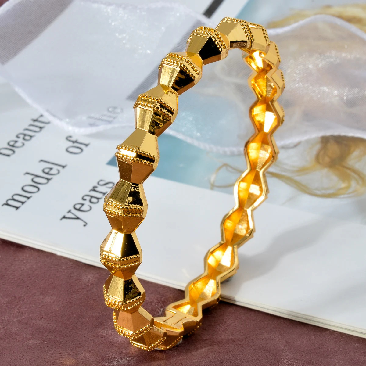 7MM Dubai Gold Color Bangle Snake Shape Geometry Hard Bracelets For Women Indian Italy Hand Jewelry Hip Hop Style 241030