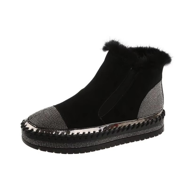 Crystal Snow Women's Shoes Fluffy Plush Boot Anti-Slip Warm Winter Boots Designer Boots Furry Fur Botas Mujer Loafers