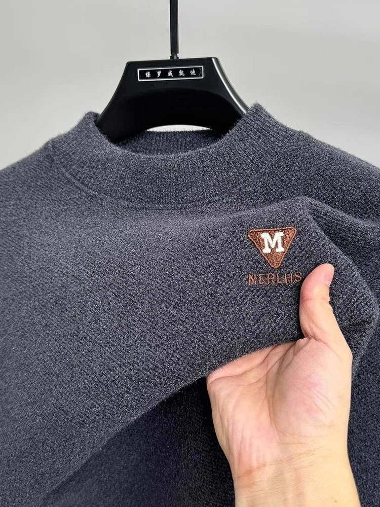 High end Mens Knitte Pullover Sweater for Winter Exquisite Letter Embroidery Casual and Fashionable Roun Neck 241031