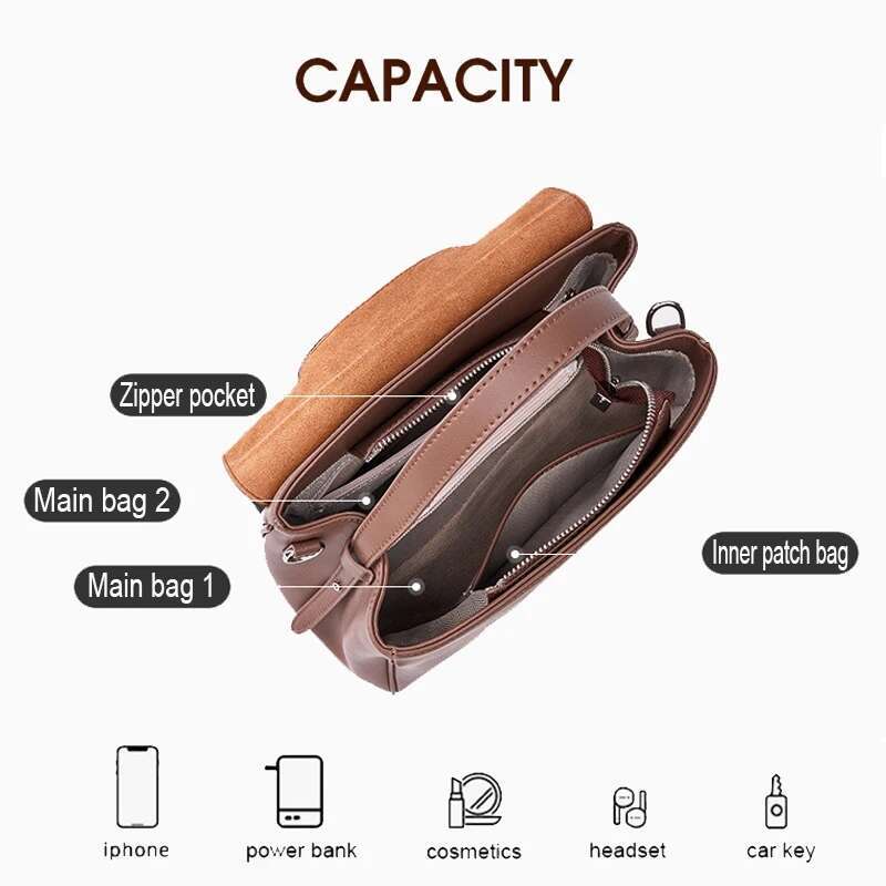 New Fashion Women Cowhide Sg Shoulder Crossbody Messenger Bag Spilt Leather Lady Versatile Women's Top Handbag