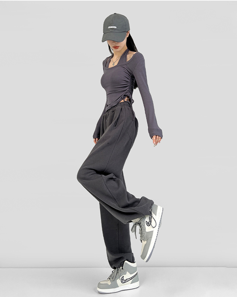 Sports women's trousers wide-legged trousers spring and autumn thin section high waist loose thin sports trousers idle wide-legged women's t