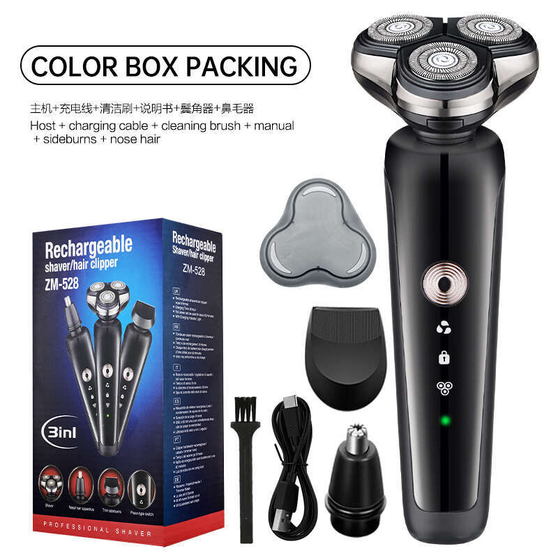 3-in-1 Men's Mini Rotary Electric Shaver Waterproof USB Rechargeable Beard Trimmer Foil Razor for Body Face Use Replacement Type
