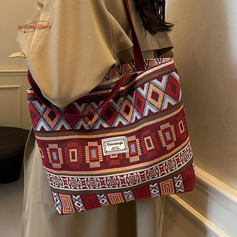 Large capacity canvas bucket 2024 versatile single shoulder crossbody internet famous commuting mommy bag for women #11 swissmilitary
