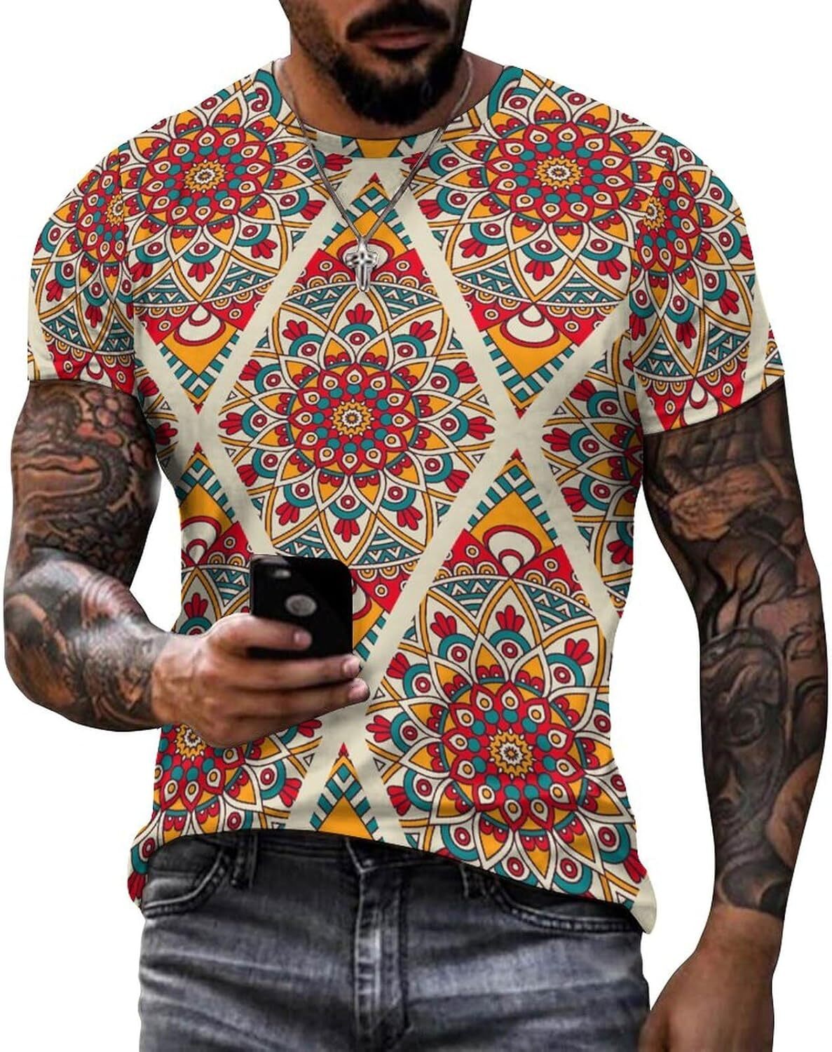 Mens T shirt Persia Pattern Cotton T-Shirt 3D Printed Casual Shirt Men's Crew Neck T-Shirt tee Casual tops summer clothes
