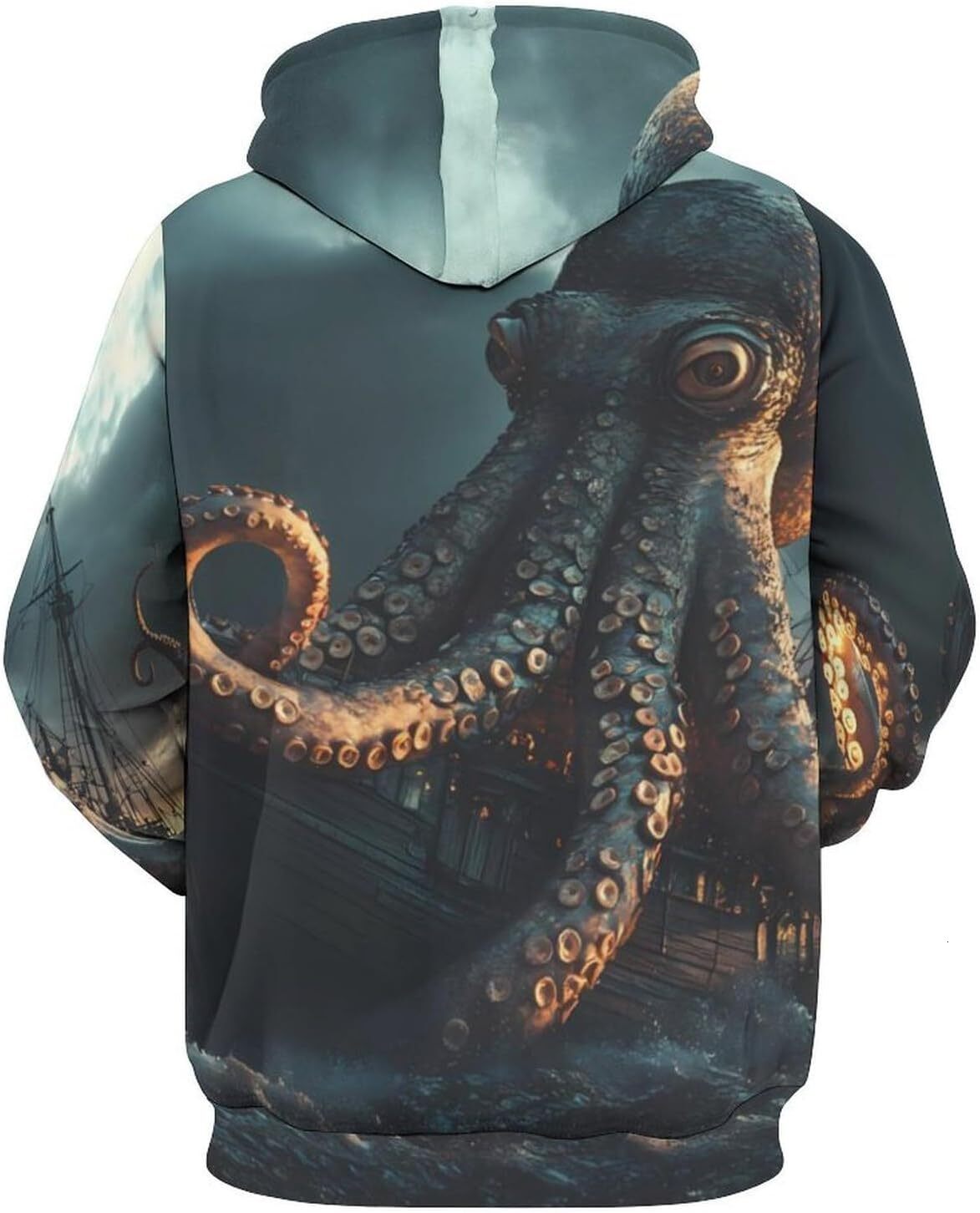 Hoodie for Mens Womens Vintage Sail Boat Cool Octopus Unisex Hoodies 3D Printed Pullover Sweatshirt Casual Hooded Sweater Tops Graphic Warm Hip Hop co