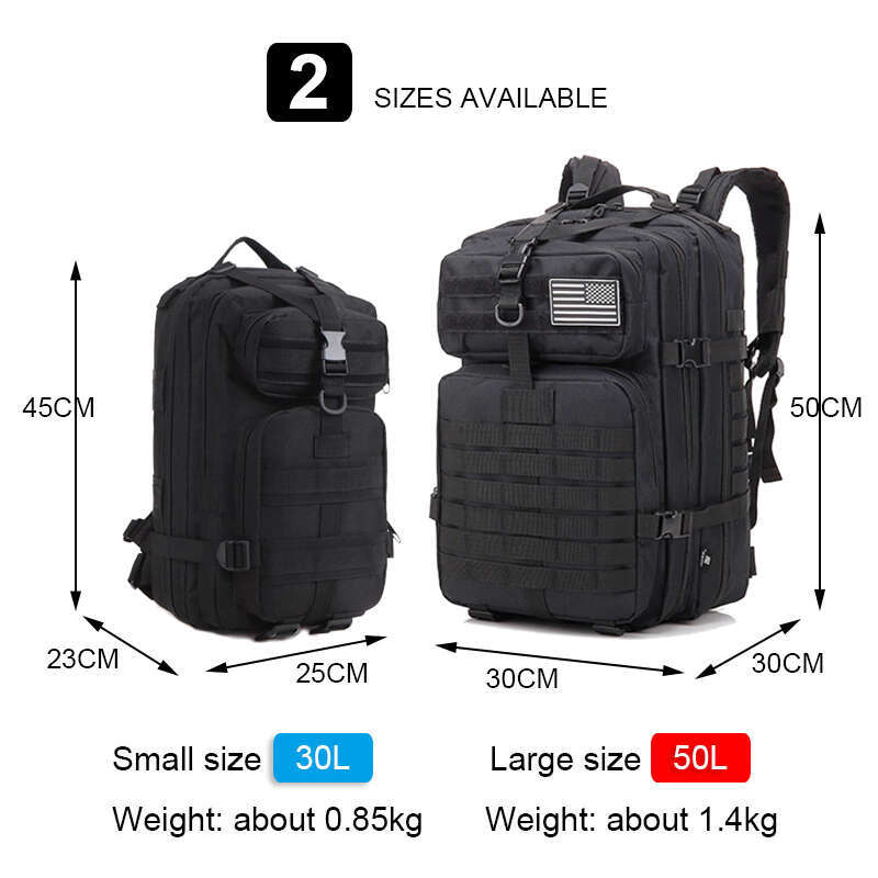 30L/50L 3P Tactical Backpack For Men Women Camping Hunting Accessories Military Camouflage Assault Bag Army Molle Rucac
