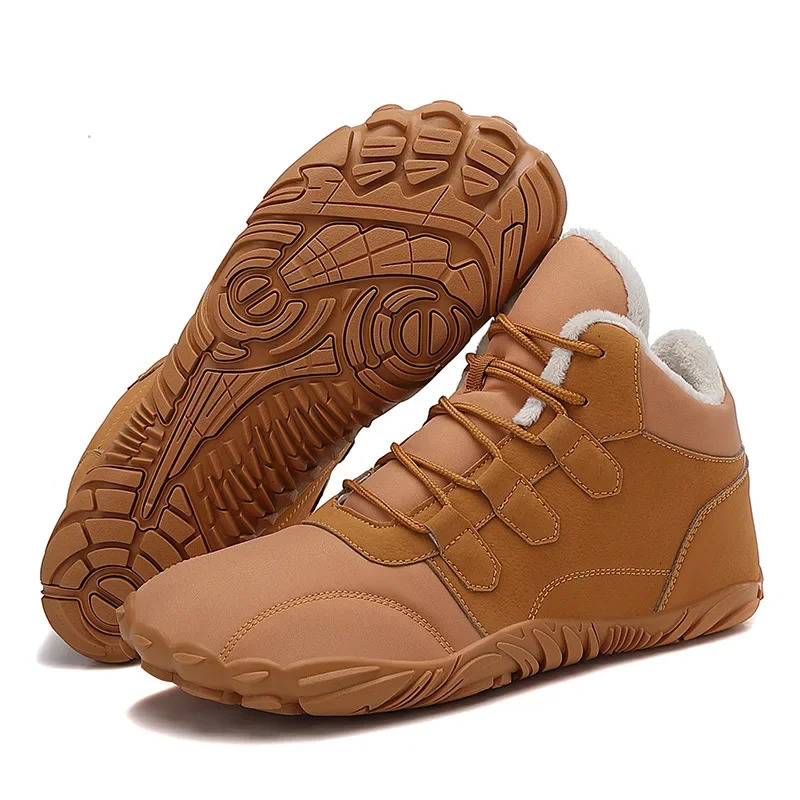 snow boots with anti slip and non slip Plus velvet warm cotton shoes thick soled barefoot five finger shoes for men 241031
