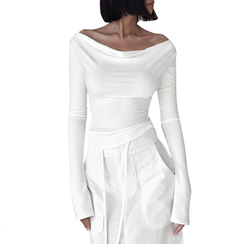 Designer style women's autumn and winter new item solid color swing collar long sleeved backless lace up sexy top T-shirt for women