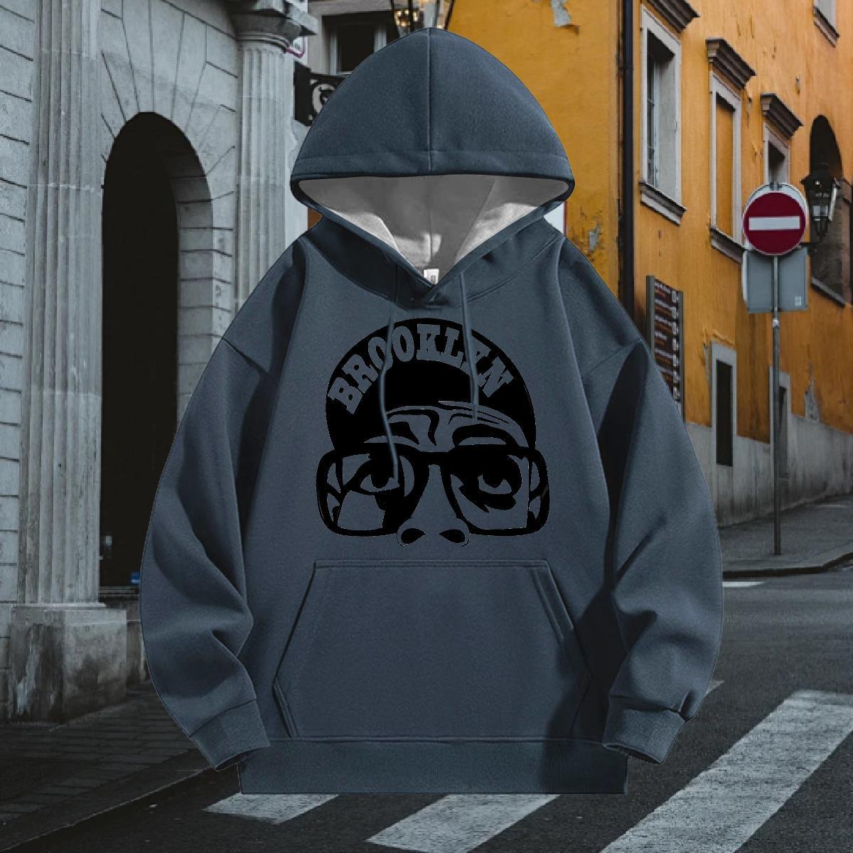 DIY Hoodie Men Long Sleeve Drawstring Loose Fit Men Tops Hoodie Hip Hop Top Pullover Hoodie Customized Thick Fleece