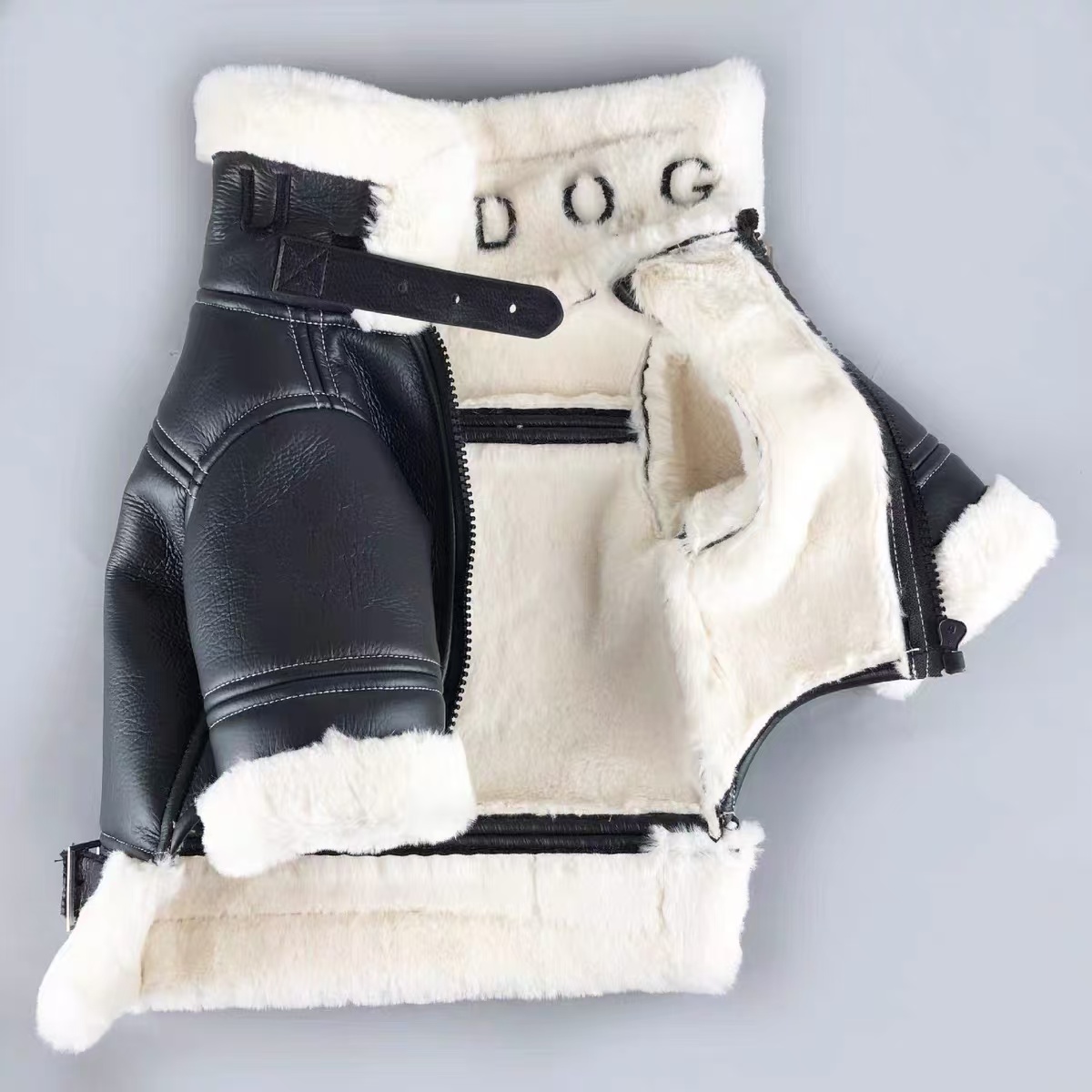 Autumn Winter Dog Puffer Jacket Luxury Designer Dog Down Plush Coat Black Pu Leather Clothes