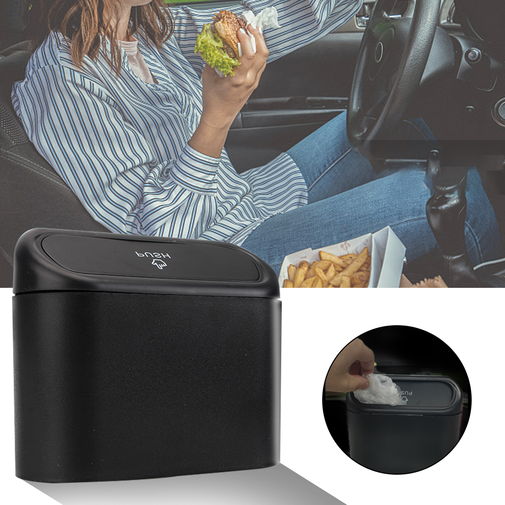 New 1L Car Interior Storage Case Trash Bin Push Can Mini Tray Dustbin Garbage Box Door Seat Clip Stand Holder Automotive Accessories
