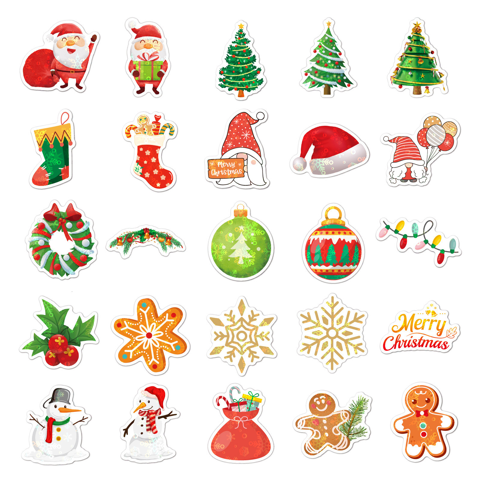 New 50 100 200Pcs Waterproof Stickers Kids Sticker With Santa Elk Sled Snowman Pattern Christmas Gifts For Children