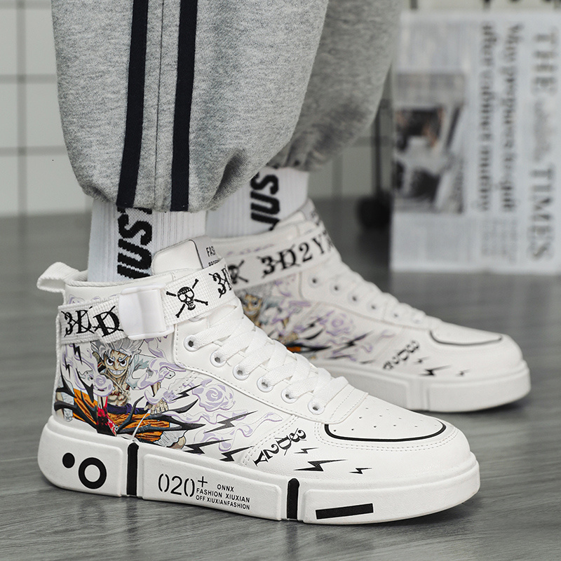 Anime Skateboarding Sneakers: Stylish Cartoon Print High Top Shoes High quality merchants for hot Men and Women