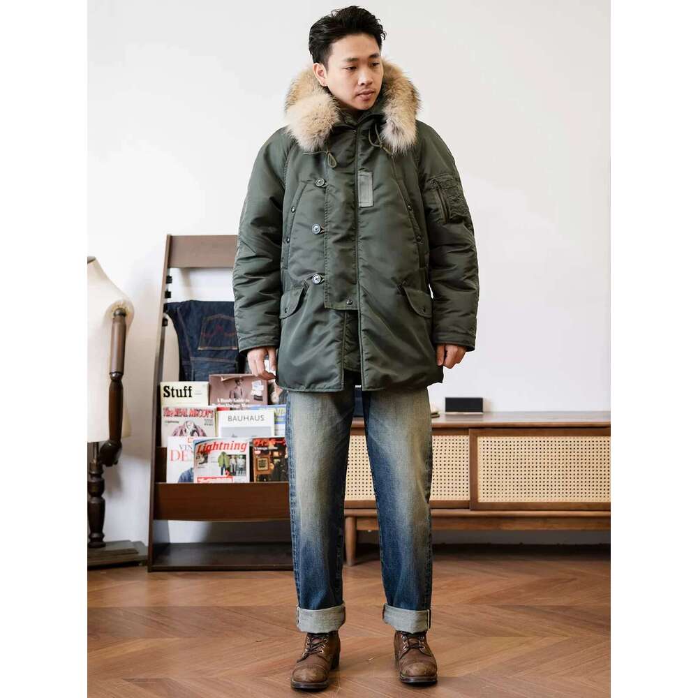 Red Tornado Type N-3B Snorkel Parka Winter Men's Mid Length Insulated Coat With Fur Collar