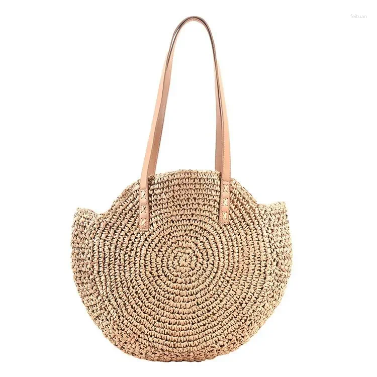2025 NEW Totes Women's Hollowed Out wers Handbags Round Straw Shoulder Bags Fashion Casual Woven Lage Capacity Bag Beach Tote Retro zhanyishengli