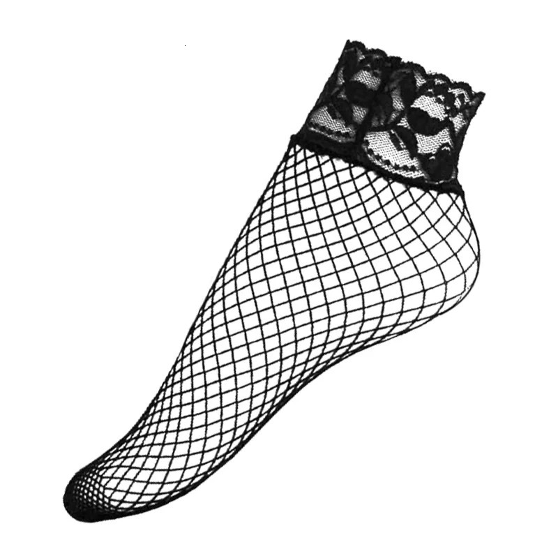 Sexy Fishnet Socks Women Black Hollow Out Short Ankle Lace Socks Summer Frilly Womens Nylon Transparent Sock Sokken Vrouwen 241031
