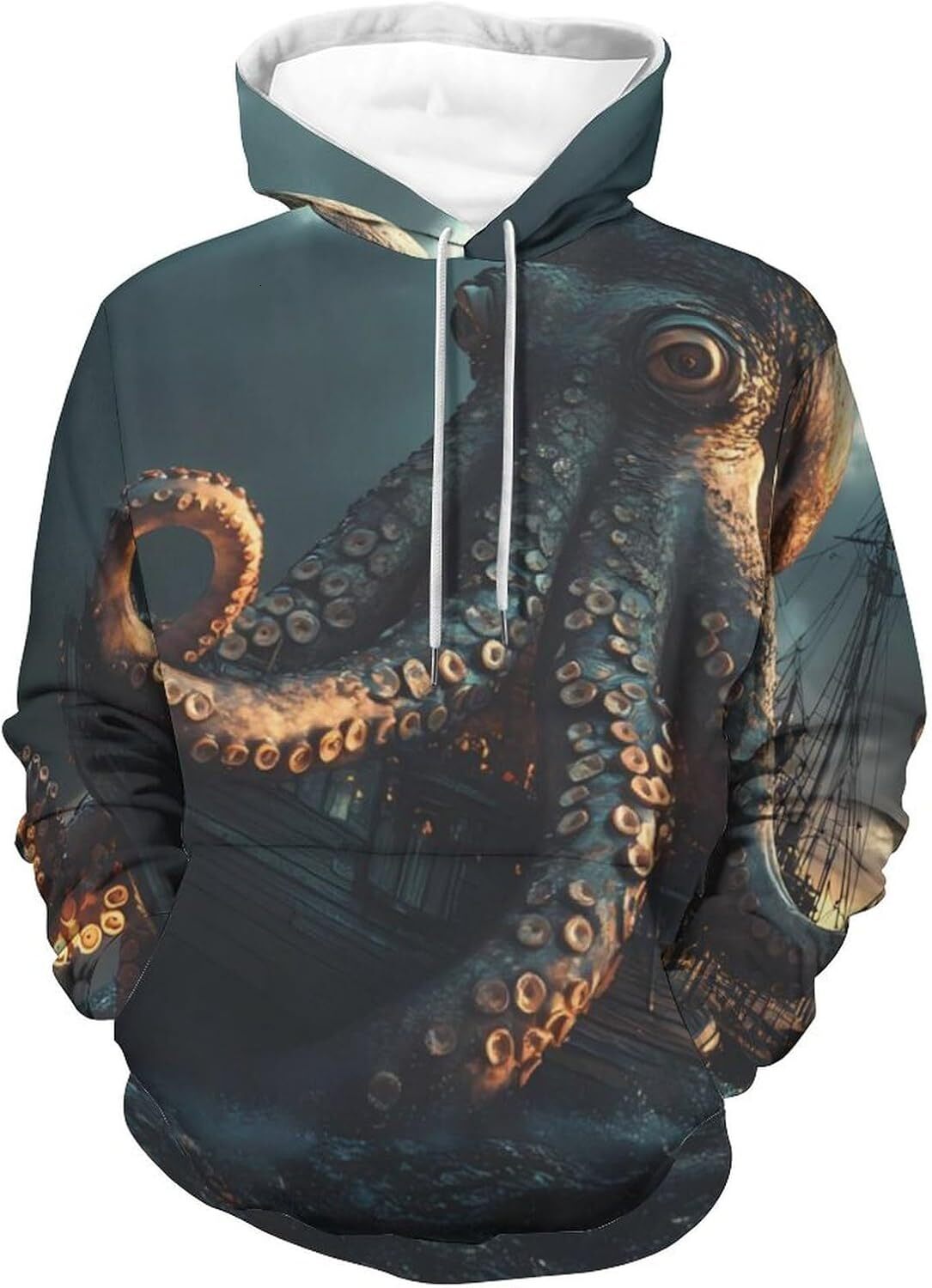Hoodie for Mens Womens Vintage Sail Boat Cool Octopus Unisex Hoodies 3D Printed Pullover Sweatshirt Casual Hooded Sweater Tops Graphic Warm Hip Hop co