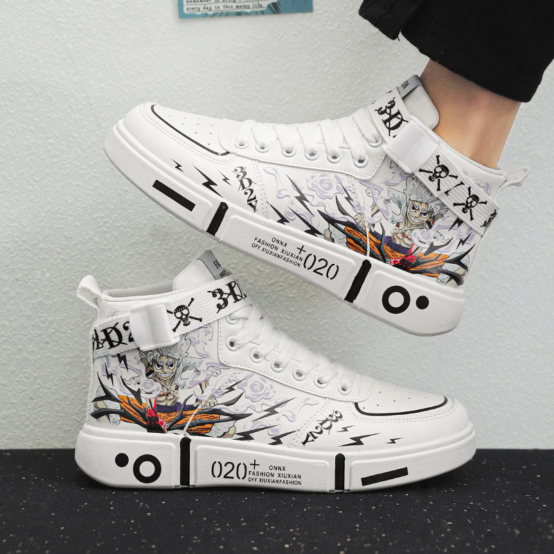 Anime Skateboarding Sneakers: Stylish Cartoon Print High Top Shoes High quality merchants for hot Men and Women