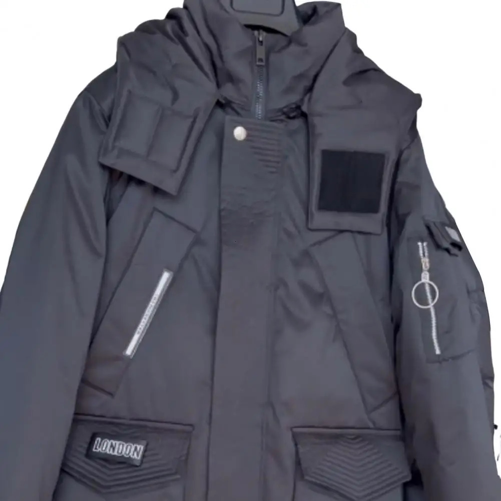 Mens down jacket solid color long sleeved hooded jacket fur collar zippered pockets winter jacket thick lining mens jacket 241030