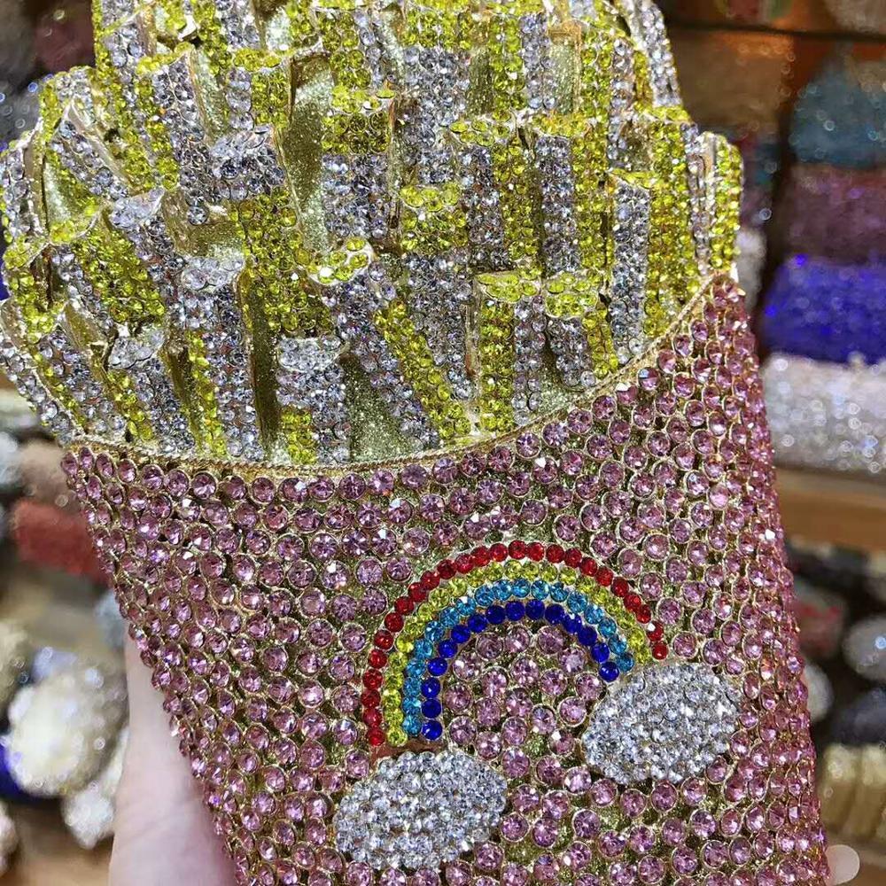 XIYUAN French Fries Shape Bg Crystal Clutch Purse Evening Bags Handbag For Women Wedding Party Dia Minaudiere Purses Gold