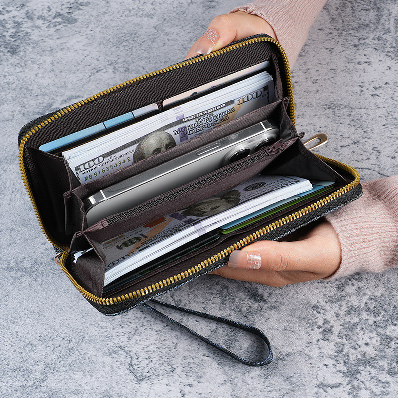 New designer's light luxury women's single pull used flower wallet, multifunctional handheld card bag, fashionable mobile wallet