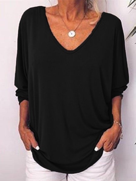 Designer Women's New Bat V-neck Three quarter Sleeve Back Button T-shirt Loose Top 309