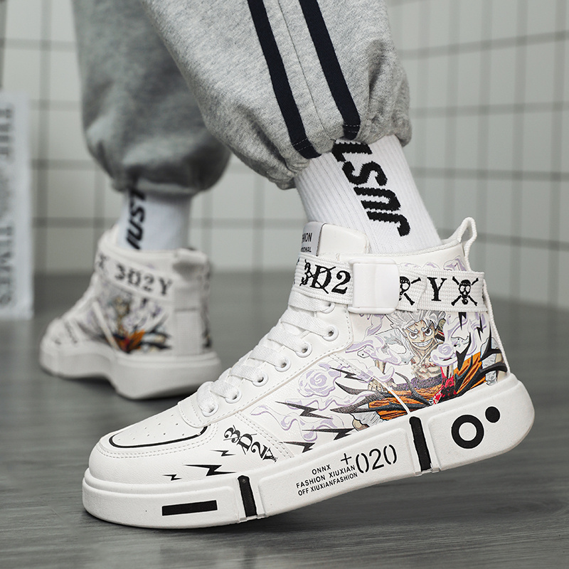 Anime Skateboarding Sneakers: Stylish Cartoon Print High Top Shoes High quality merchants for hot Men and Women