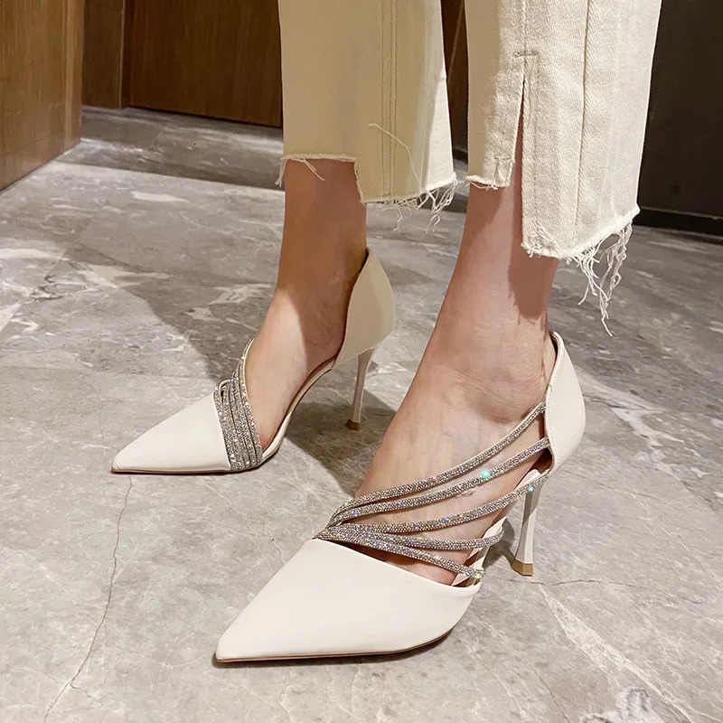Pumps Women Autumn Evening Party High Heels Ladies Pointed Toe Nude Leather Black Suede Gold Patent Leather Strappy 241031