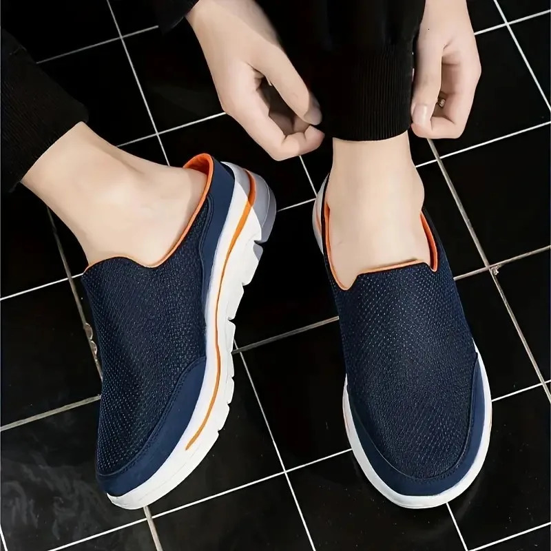 Men Slippers Shoes Casual Loafers Solid Color Mesh Slip-On Shoes Summer Couple Flats Half Slippers Plus Size Sandalias Zapatos 241031