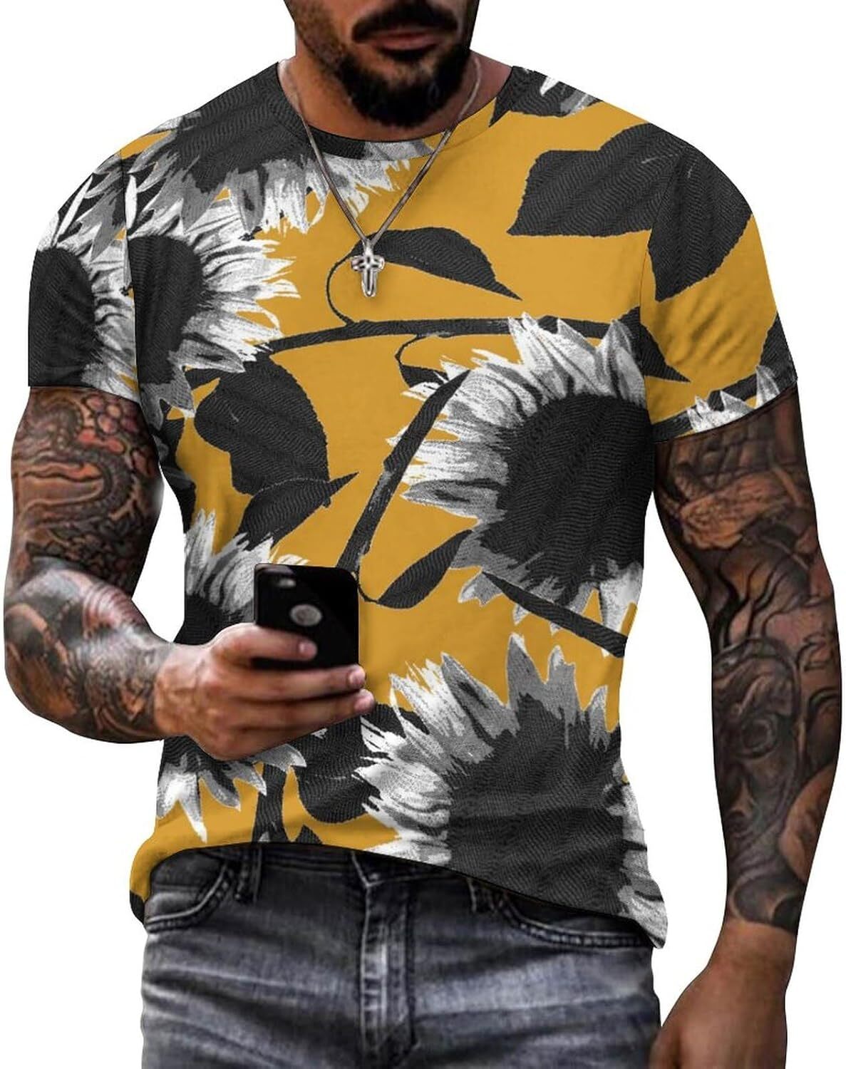 Mens T shirt Sunflower Pattern Cotton T-Shirt 3D Printed Casual Shirt Men's Crew Neck T-Shirt tee Casual tops summer clothes