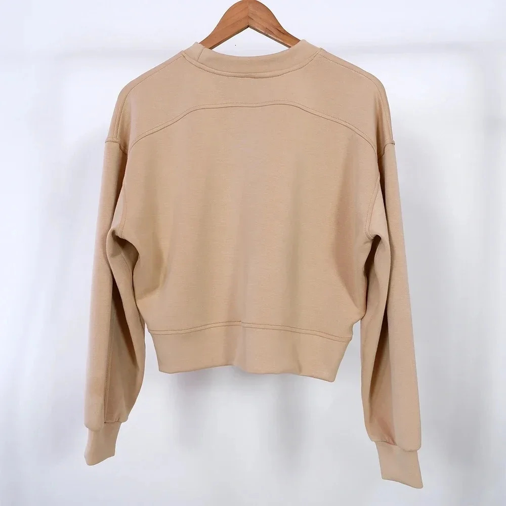 Oversized Long Sleeve Shirt Cropped Sweatshirt Waist Length Crew Relaxed Fit Workout Top Casual Wear 241031