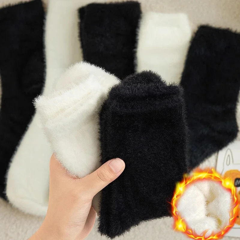 12pairs Cozy Hairy Mink Velvet Sock Autumn Winter Hosiery Thicken Plush Warm Floor Sleep Home Fluffy White Black Soft Socks 241031