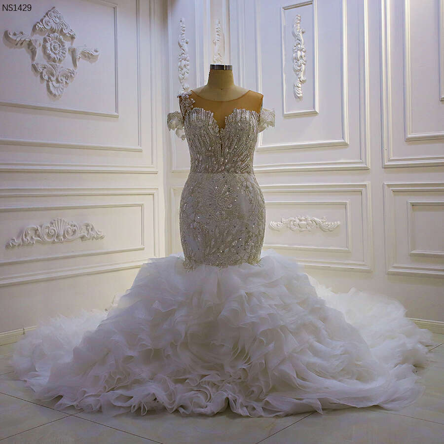 Royal Off The Shoulder Long Sleeve Pearls Mermaid Wedding Dress