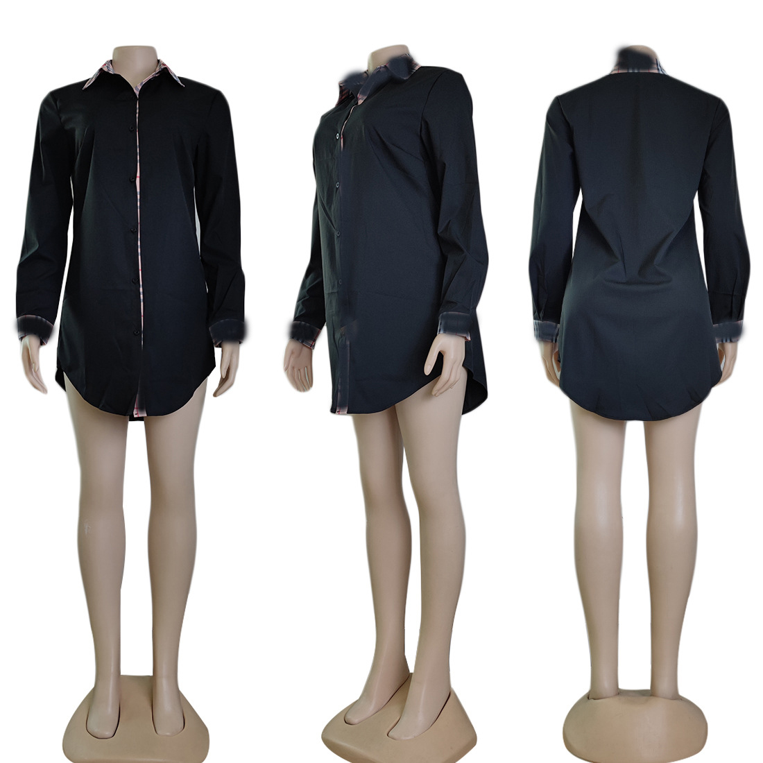 Casual Dresses Ladies' -selling Long-sleeved O-neck Fashion Sexy Temperament Tight Stitching Work Office Shirts Dress Wholesale