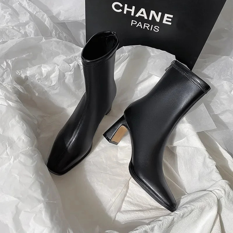 Vintage Warm Cotton Women Ankle Boots Fashion Elegant Square Toe Shoes Autumn Winter Thick Heel Womens Short Booties 241030