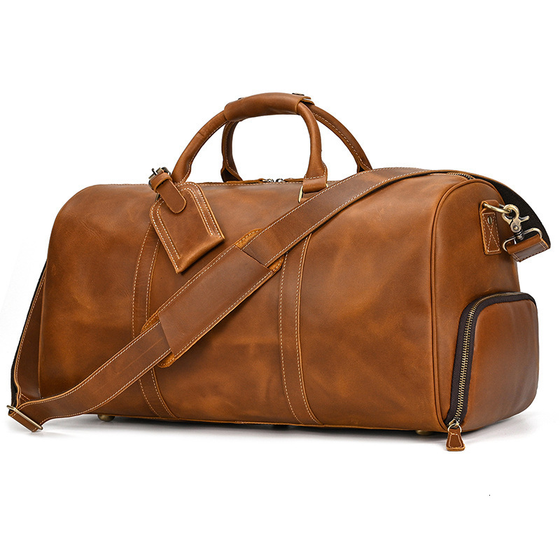 Fashion Genuine Duffel Big Cow Leather Men Women Business Travel Bag Black Large Shoulder Weekend Lage Bags 231123 a594