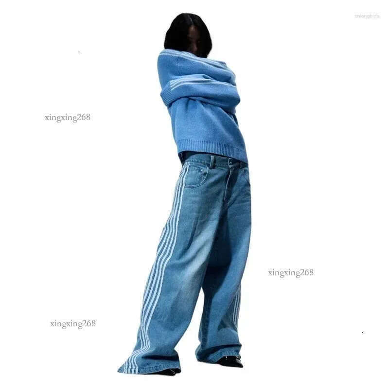 Men's Jeans Y2K Baggy High Quality Embroidered Striped Harajuku Sweatpants Men Women Hip Hop Streetwear Casual Wide Leg Denim Pants