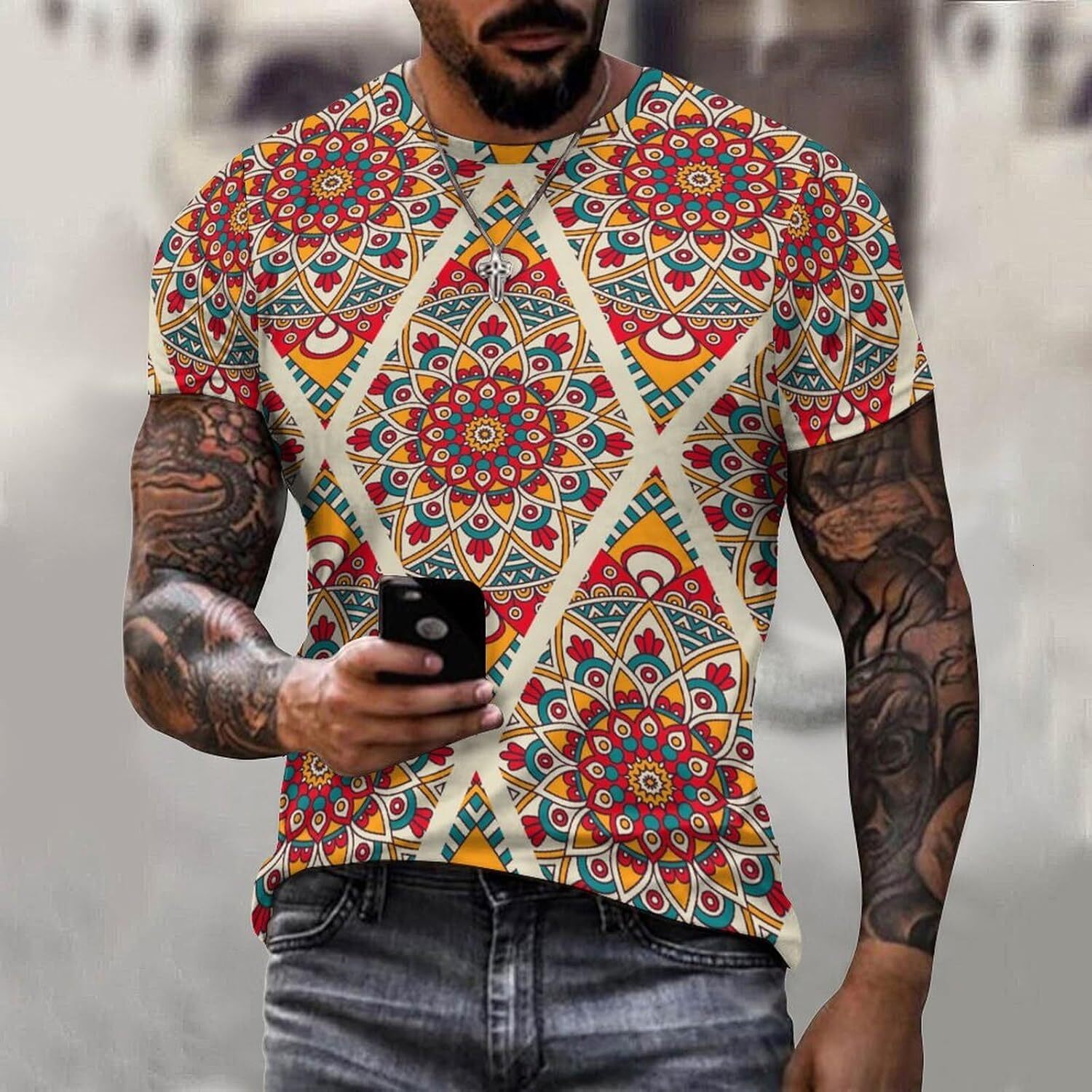 Mens T shirt Persia Pattern Cotton T-Shirt 3D Printed Casual Shirt Men's Crew Neck T-Shirt tee Casual tops summer clothes